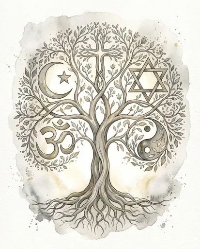 Watercolor Interfaith Tree of Life Illustration