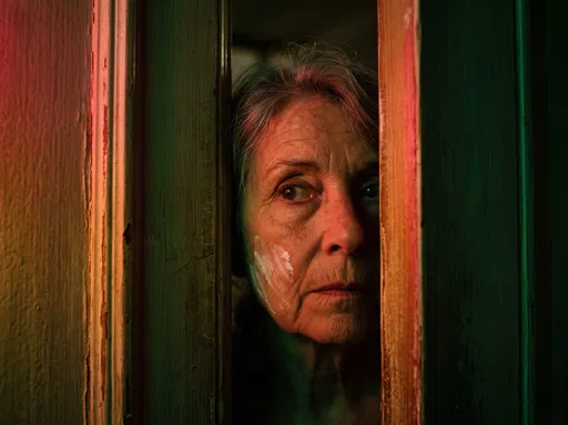 Older Woman Peering Through Doorway