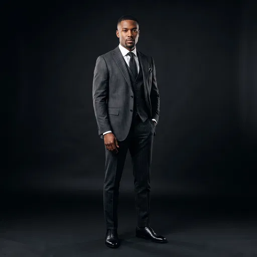 Man in Charcoal Pinstripe Three-Piece Suit