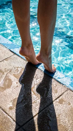 Swimmer Standing on Tiptoes at Pool Edge