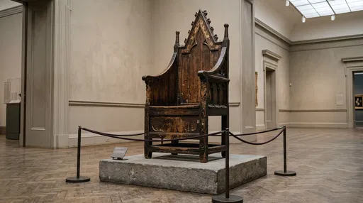 Antique Wooden Coronation Chair in Museum