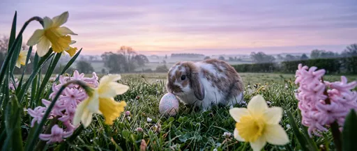 Lop-Eared Bunny With Easter Egg at Dawn
