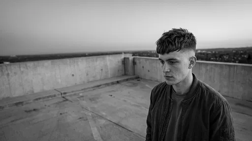 Monochrome Portrait of Man on Concrete Rooftop
