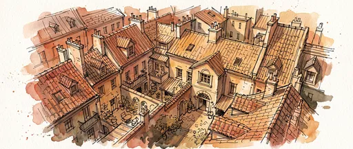 Watercolor Sketch of Historic European Rooftops