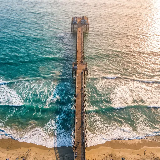Aerial View of Wooden Ocean Pier