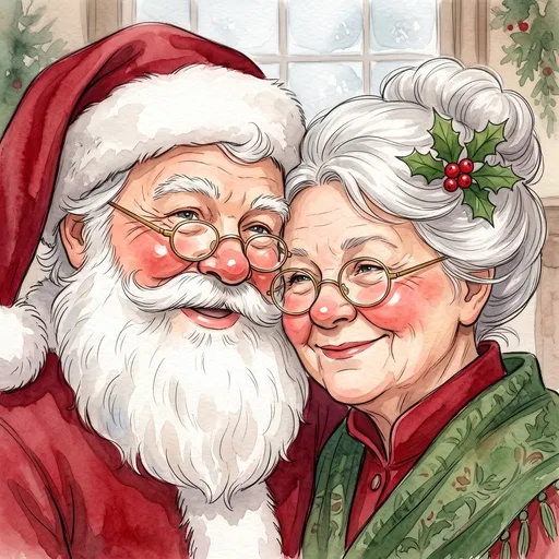 Watercolor Portrait of Santa and Mrs. Claus