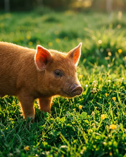 Ginger Piglet in Sunlit Meadow