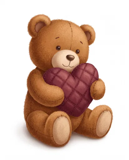 Brown Teddy Bear Hugging Quilted Heart