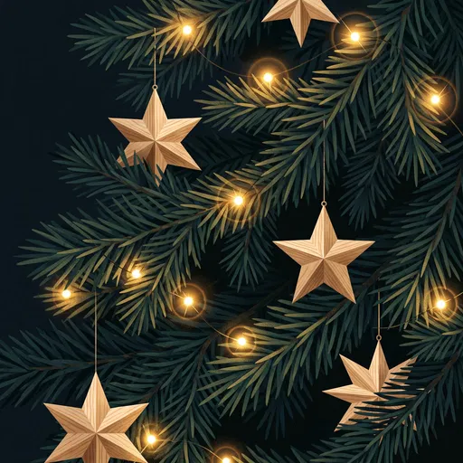 Illustrated Spruce Branches With Wooden Stars