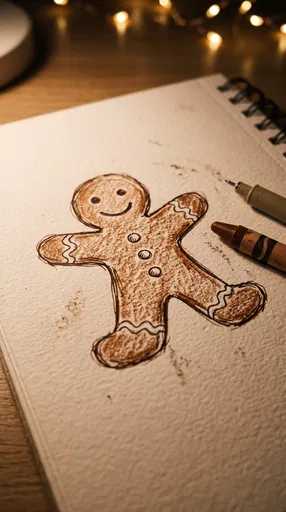 Hand-Drawn Gingerbread Man in Sketchbook