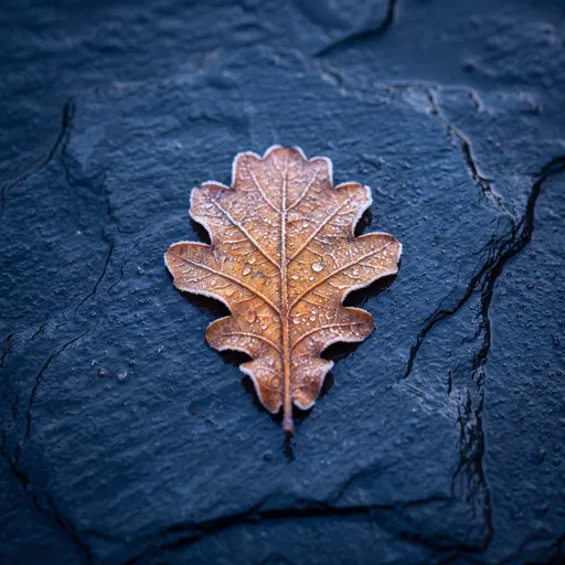 Frosted Oak Leaf on Wet Slate