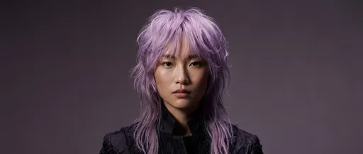 Studio Portrait With Pastel Lavender Wolf Cut
