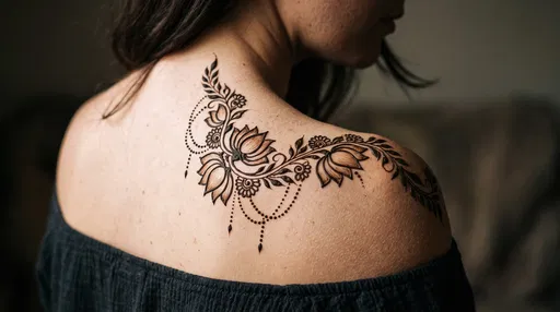 Floral Henna Design on Woman's Shoulder