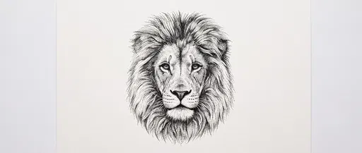 Black Ink Stippled Lion Head Illustration