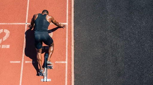 Aerial View of Sprinter in Starting Blocks