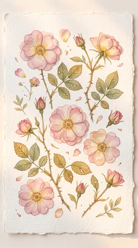 Watercolor Wild Roses Botanical Flat Lay