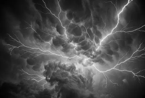Monochrome Spider Lightning Across Dark Storm Clouds