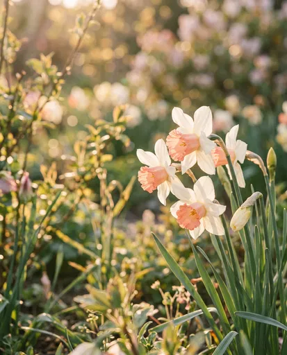 Pink Cupped Narcissus in Golden Sunlight