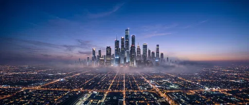 Futuristic City Skyline at Twilight Panorama