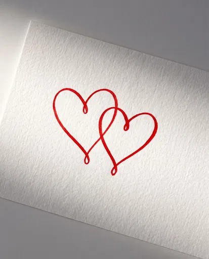 Red Interlocking Hearts on Textured Paper