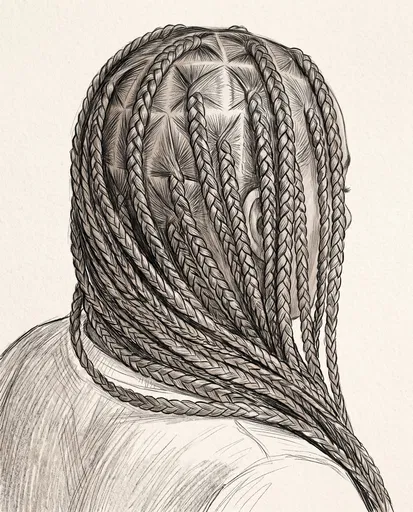 Hand-Drawn Sketch of Box Braids Hairstyle
