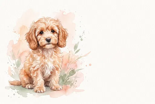 Watercolor Apricot Cockapoo Puppy Illustration
