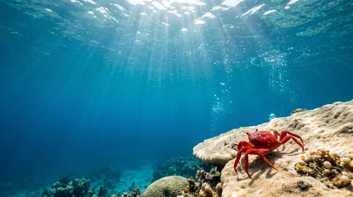 Red Reef Crab on Underwater Coral Ledge