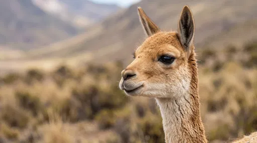 Close-Up Portrait of a Wild Vicuna