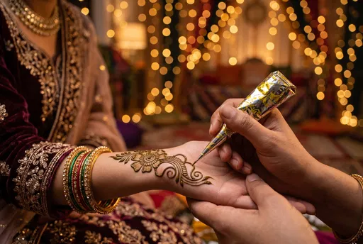 Artist Applying Henna Design on Wrist