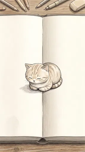 Sleeping Chibi Tabby Cat on Sketchbook