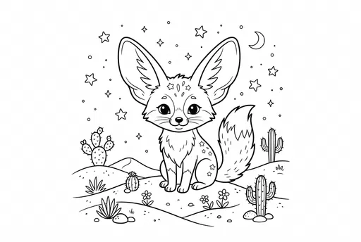 Cute Fennec Fox Desert Coloring Page