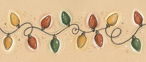Hand-Drawn Christmas Lights on Tan Paper