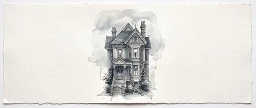 Monochrome Watercolor Victorian Townhouse Illustration