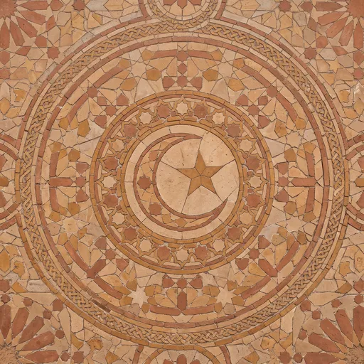 Terracotta Mosaic Crescent Moon and Star Medallion