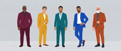 Diverse Men in Colorful Tailored Suits