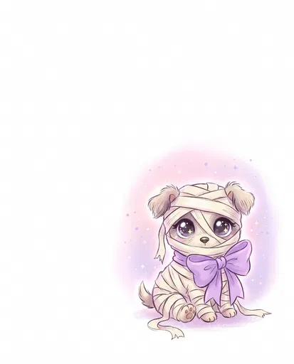 Cute Pastel Mummy Puppy Halloween Clipart
