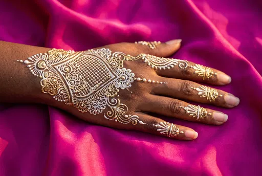 White and Gold Henna on Hand