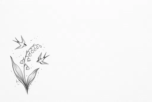 Minimalist Lily and Swallows Sketch