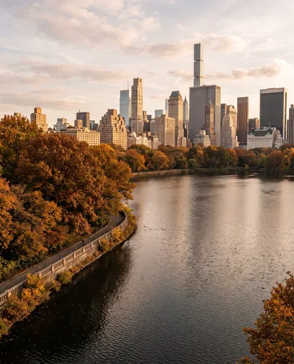 Central Park Reservoir and Autumn Skyline