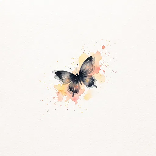 Watercolor Black Butterfly With Peach Splashes