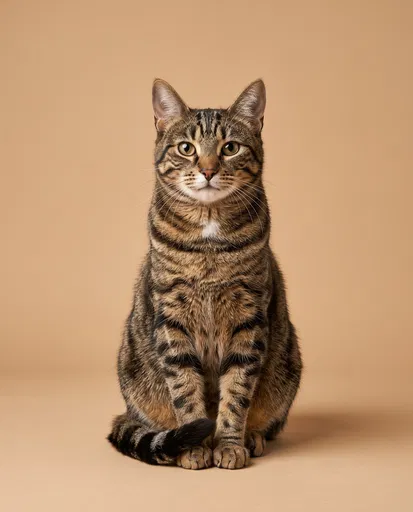 Studio Portrait of Brown Tabby Cat