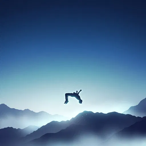 Backlit Silhouette Backflip Over Blue Mountains