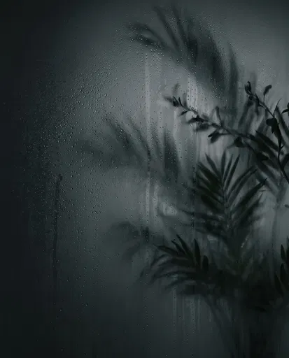 Dark Frosted Glass With Foliage Shadows