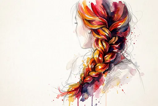 Vibrant Watercolor and Pencil Braided Hair Sketch