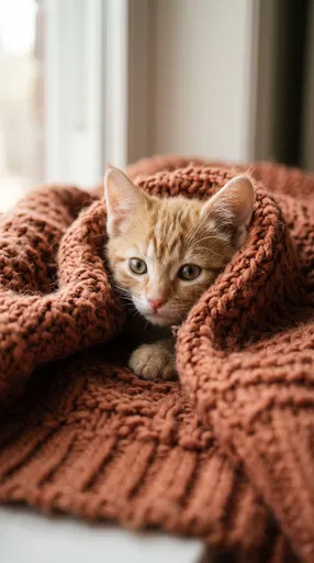 Ginger Kitten in Terracotta Knit Blanket
