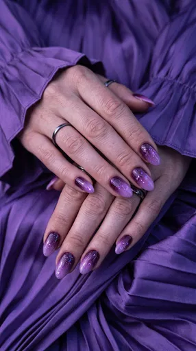 Purple Ombre Glitter Manicure on Hands