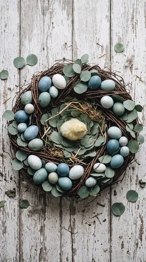 Easter Wreath With Chick And Blue Eggs