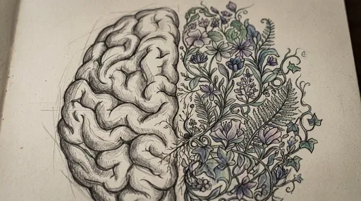 Botanical and Anatomical Split Brain Sketch