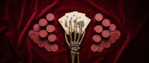 Brass Skeleton Hand With Cards and Chips