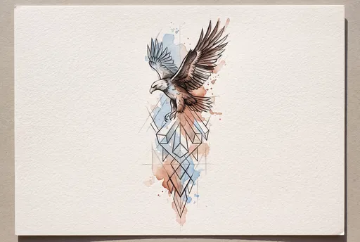 Watercolor Eagle and Geometric Prism Illustration